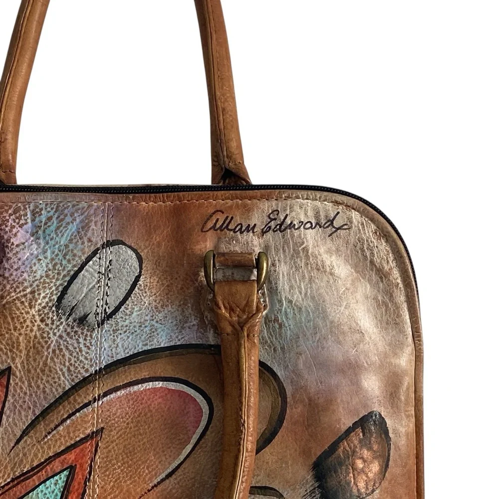 Allan Edward Hand Painted Leather Abstract Double- Handled Satchel Shoulder Bag